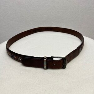 Columbia Mens Genuine Leather Belt Size 42 Brown Woven Detail Buckle Casual